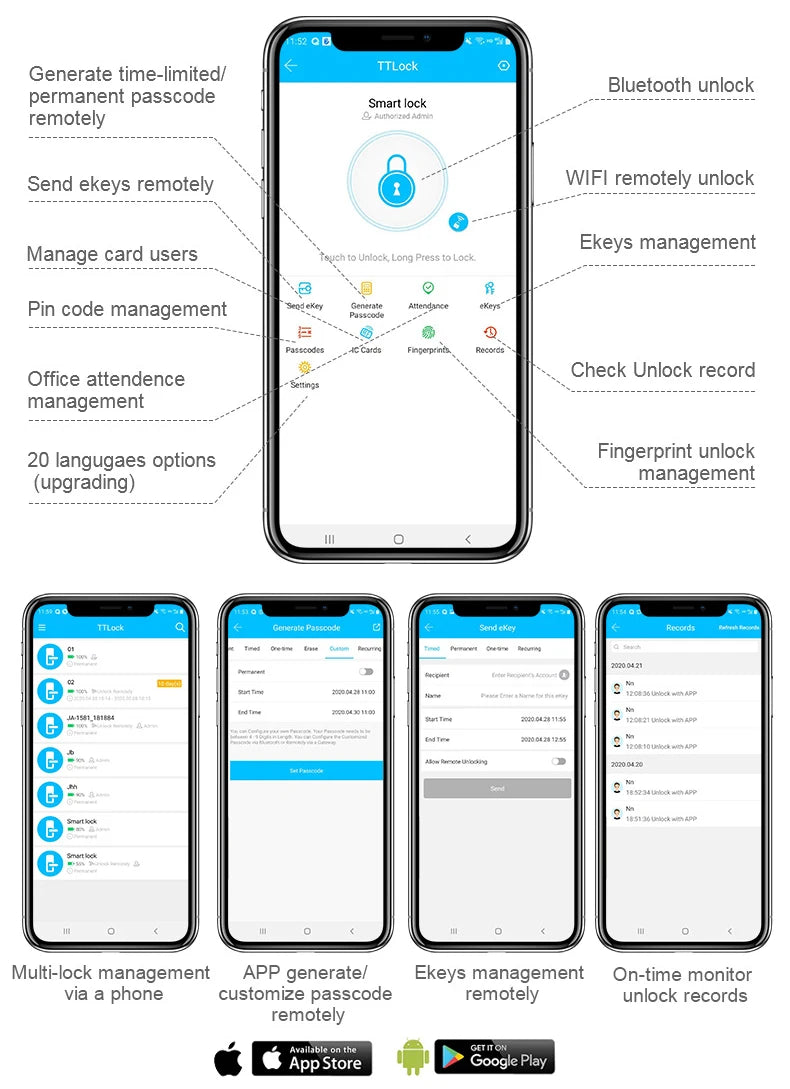 Tuya WiFi Smart Fingerprint Türschloss mit Digitalem Tastenfeld