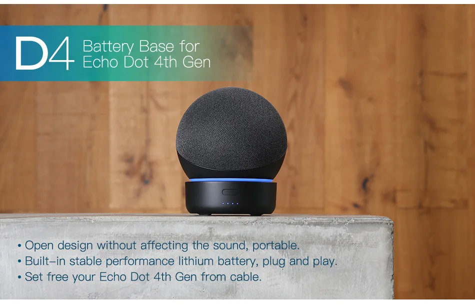 Base de batterie d'origine GGMM D4 D5, pour chargeur Echo Dot (4e/5e génération), Base de batterie Portable pour haut-parleur intelligent Amazon Alexa