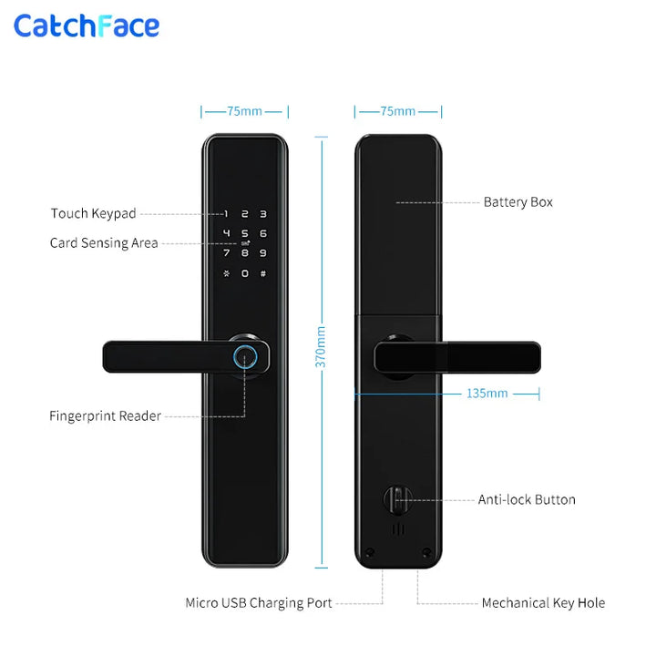 Tuya Smart Fingerprint Door Lock Smart Wifi APP Lock Bluetooth Unlock Security Intelligent Lock Biometric Electronic Door Lock