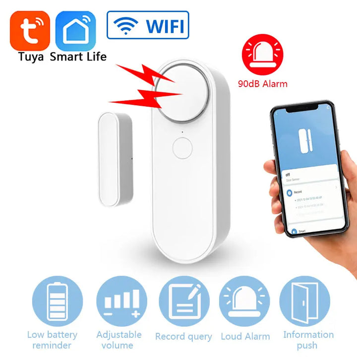 Tuya WiFi Door Sensor Smart Home Security Alarm System Independence Alert Scene 90dB Siren APP Reminder Function Easy Install