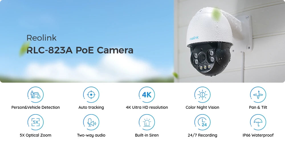 Reolink 8MP PoE IP Camera PTZ Pan/Tilt 5X Optical Zoom Human/Car/Pet Detection Color Night Vision 2-way Audio Security Camera