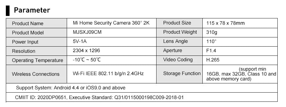 Xiaomi Mijia Smart Camera 2K 1296P HD