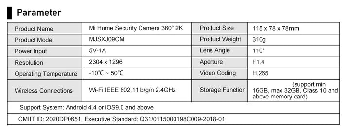 Xiaomi Mijia Smart Camera 2K 1296P HD