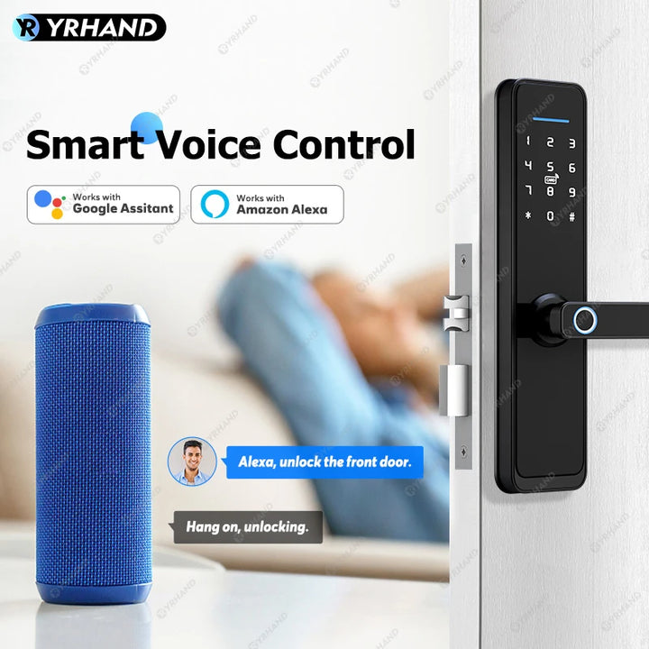 YRHAND New Ttlock Wifi Electronic Smart Door Lock With Biometric Fingerprint Work with Google home Aleax For home or Hotel