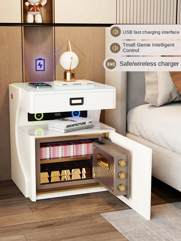 Smart Bedside Table Safe Rechargeable Multifunctional with Lock