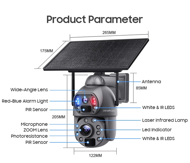 SHIWOJIA 36X ZOOM 8MP 4G SIM Solar Camera Outdoor 360° Wireless WIFI Battery Security Cameras with Solar Panel PIR Night Vision