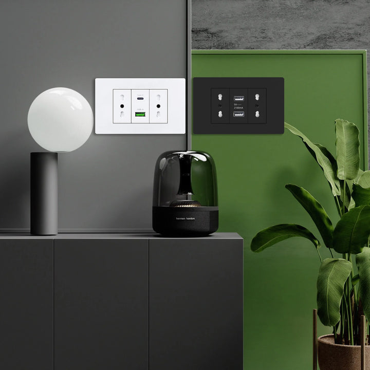 White/black embedded Italy Chile plug usb C wall socket,16A power strip, smart Type-c 20W fast charging socket adapter