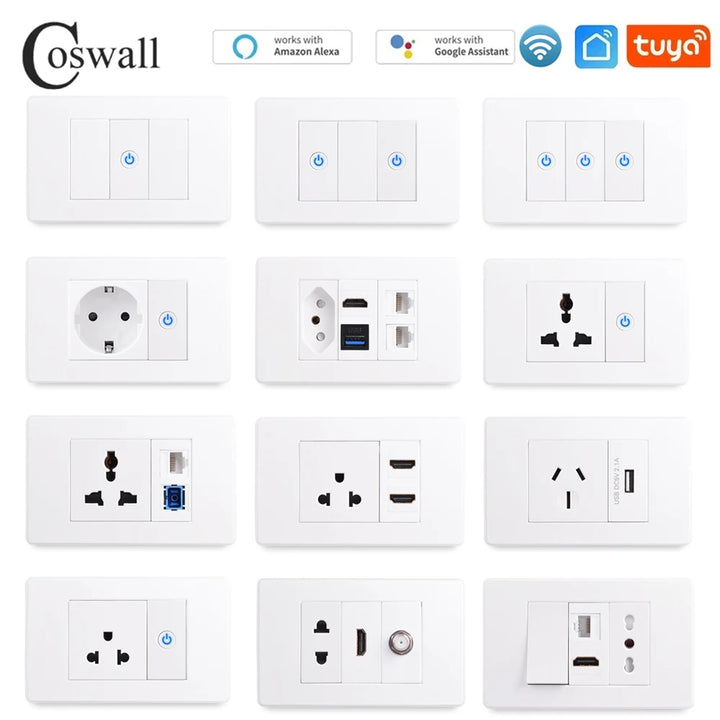 PC Panel Wall US/AU/Thailand/Universal Socket + WIFI Tuya Smart Switch + TV Internet Jack USB Charger Connector DIY Modules