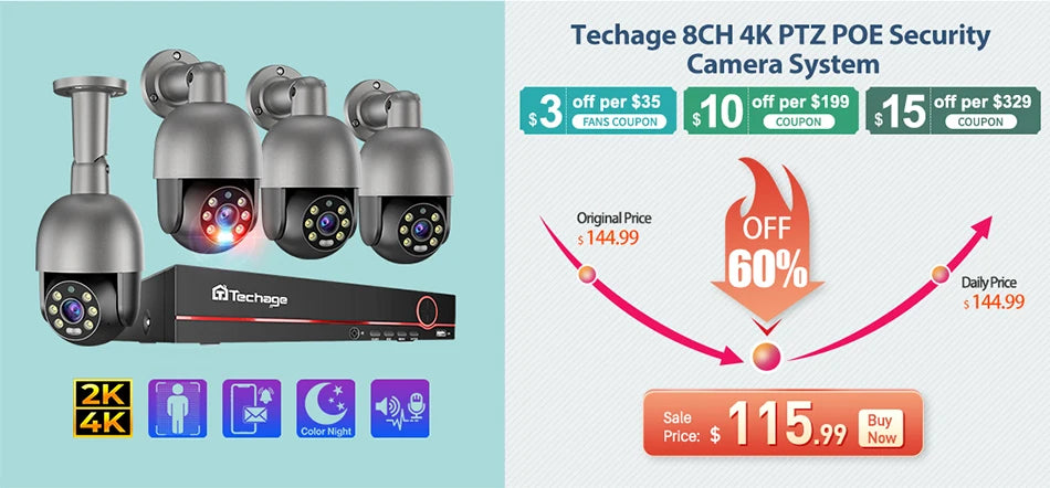 Techage UHD 4K 8MP Sicherheitskamera mit POE