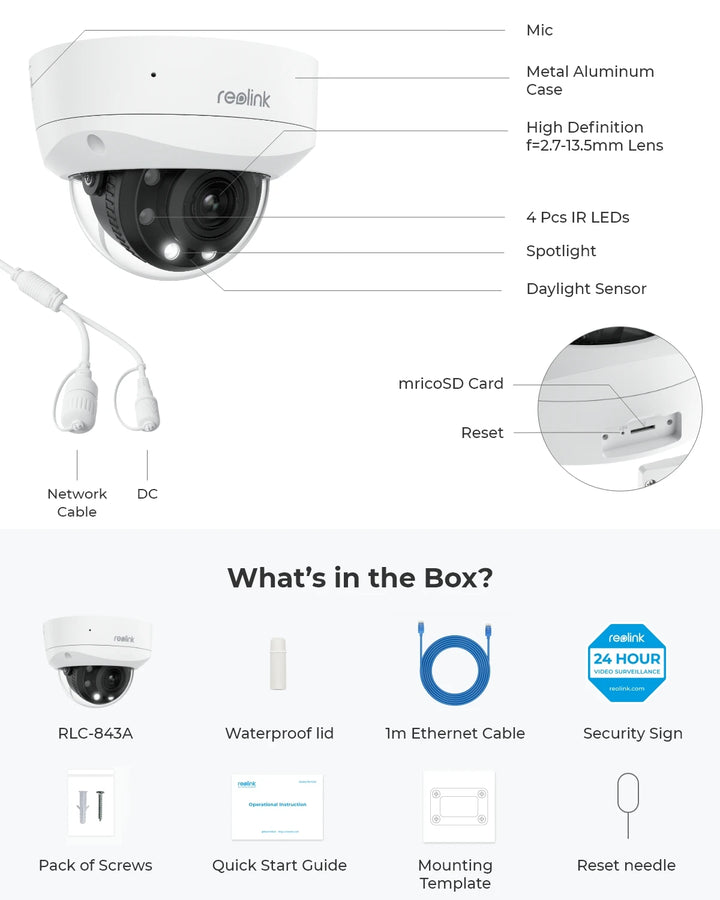 Reolink 5MP IK10 Vandal-Proof PoE Security Camera 4K Outdoor Turret IP Camera 8MP IP67 Waterproof Surveillance Cameras RLC-540A