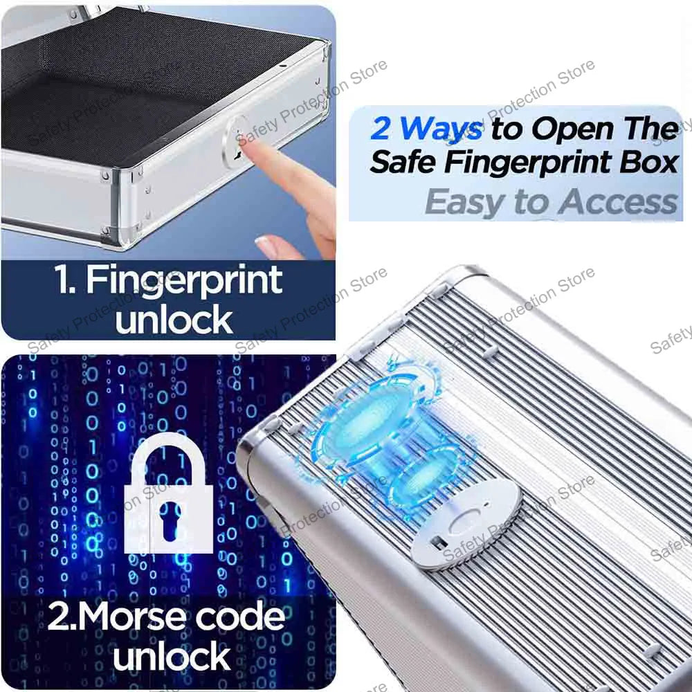 Biometric Fingerprint Safe Box Gun Safe Jewelry Privacy Security Storage Box  Morse Code Lock Box Intelligent Secret Hidden Safe