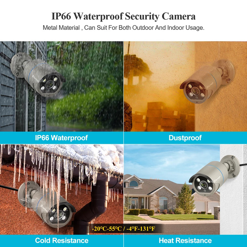 Techage 4MP Two Way Audio POE IP Camera H.265 IP66 Waterproof Outdoor Video CCTV Security Surveillance Camera for POE NVR System