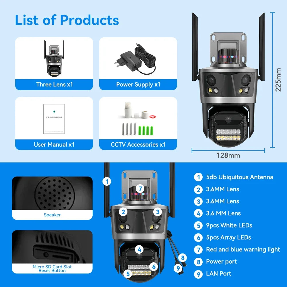 9MP 6K PTZ Wifi IP Kamera