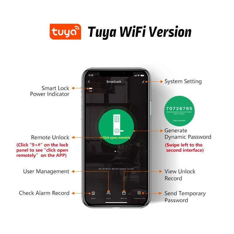 Tuya WiFi Smart Fingerprint Türschloss mit Digitalem Tastenfeld