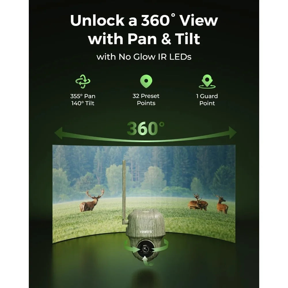 REOLINK 4K Cellular Trail Camera, 3G/4G LTE, 360° Full View, 4K Live Streaming & Playback on Phone,Animal Recognition,No-Glow IR