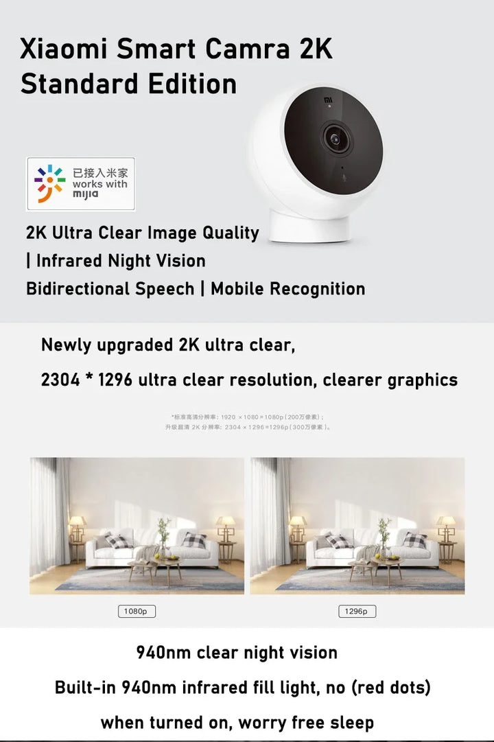 Xiaomi Mi Home IP Camera 2K 1296P WiFi Night Vision Baby Security Monitor Webcam Mi Home Security Indoor IP Cameras Smart Camera