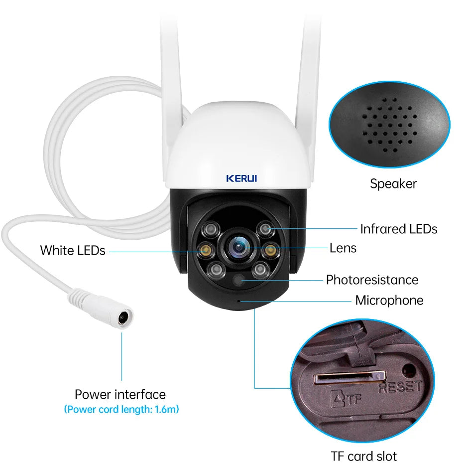 KERUI 3MP 5MP PTZ WiFi IP caméra sans fil Tuya caméra de sécurité extérieure intelligente CCTV Surveillance vidéo en espagne Local