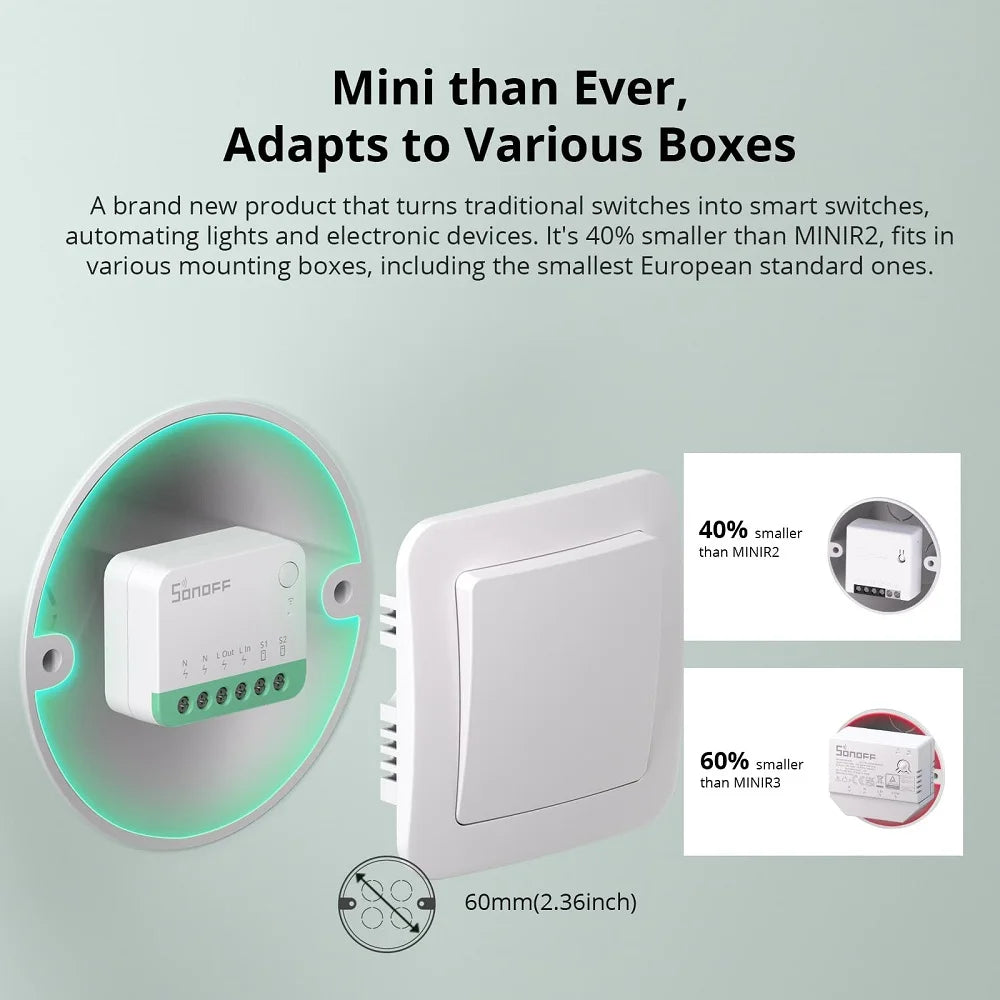 SONOFF MINIR4M Matter MINIR4 Wifi Smart Switch Mini Home Automation Module Local Connection For Alexa Google Home SmartThings