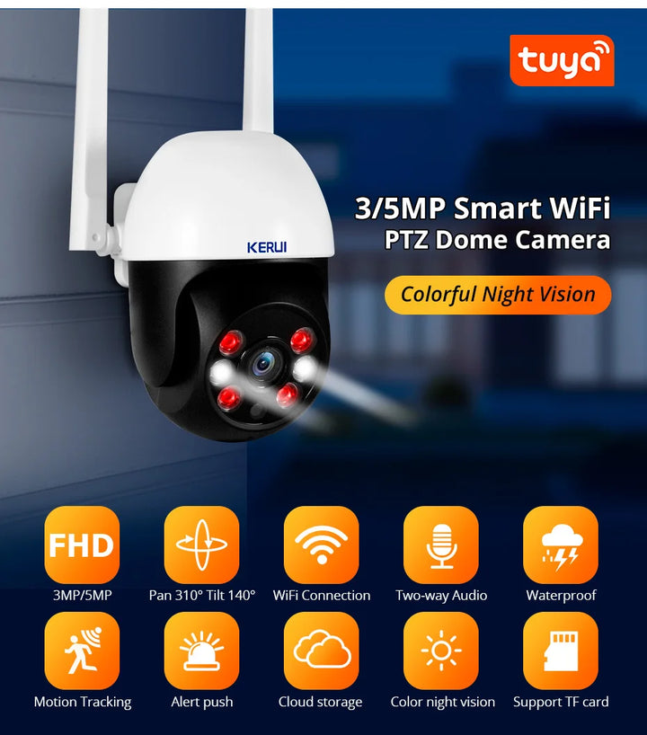 KERUI 3MP 5MP PTZ WiFi IP caméra sans fil Tuya caméra de sécurité extérieure intelligente CCTV Surveillance vidéo en espagne Local