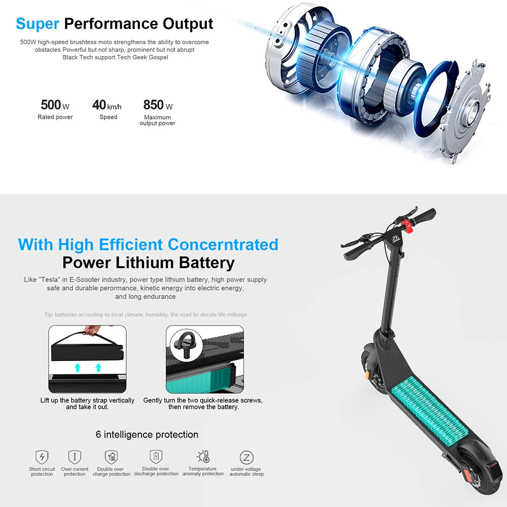 HX X9 15.6AH Electric Scooter 500W 40KM/H Foldable Electric Kick E Scooter 10 Inch Smart Escooter for Adults