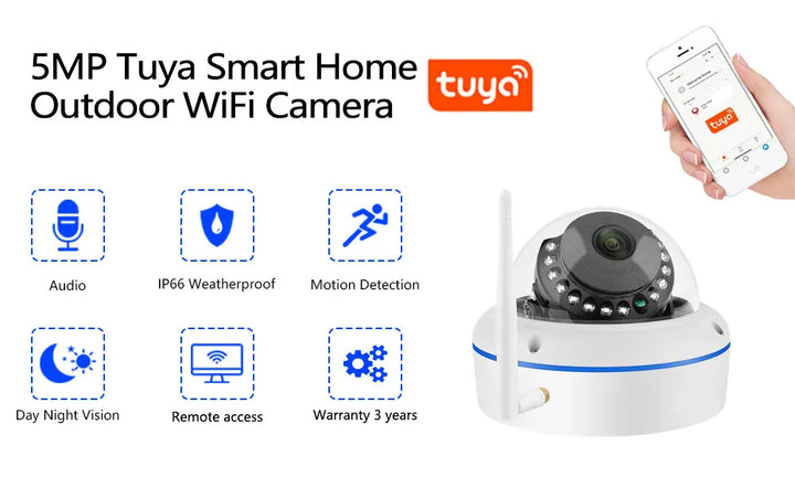 Tuya Smart Life 5MP HD Wifi sécurité dôme externe caméra étanche sans fil maison plafond IP caméra système de Surveillance vidéo