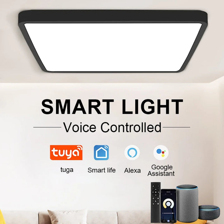 Square 0.9inch LED Ceiling Light 36w24wTuya Smart Remote/App Voice Control Alexa/Google Control Large Ceiling Lights Living Room