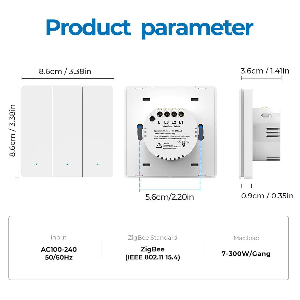 Tuya ZigBee Smart Switch No Need Neutral EU 1/2/3 Gang Smart Home Remote Control Works With Smart Life Via Alexa Google Home