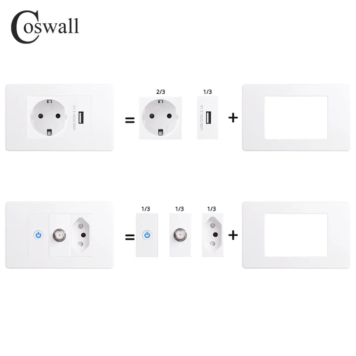 PC Panel Wall US/AU/Thailand/Universal Socket + WIFI Tuya Smart Switch + TV Internet Jack USB Charger Connector DIY Modules