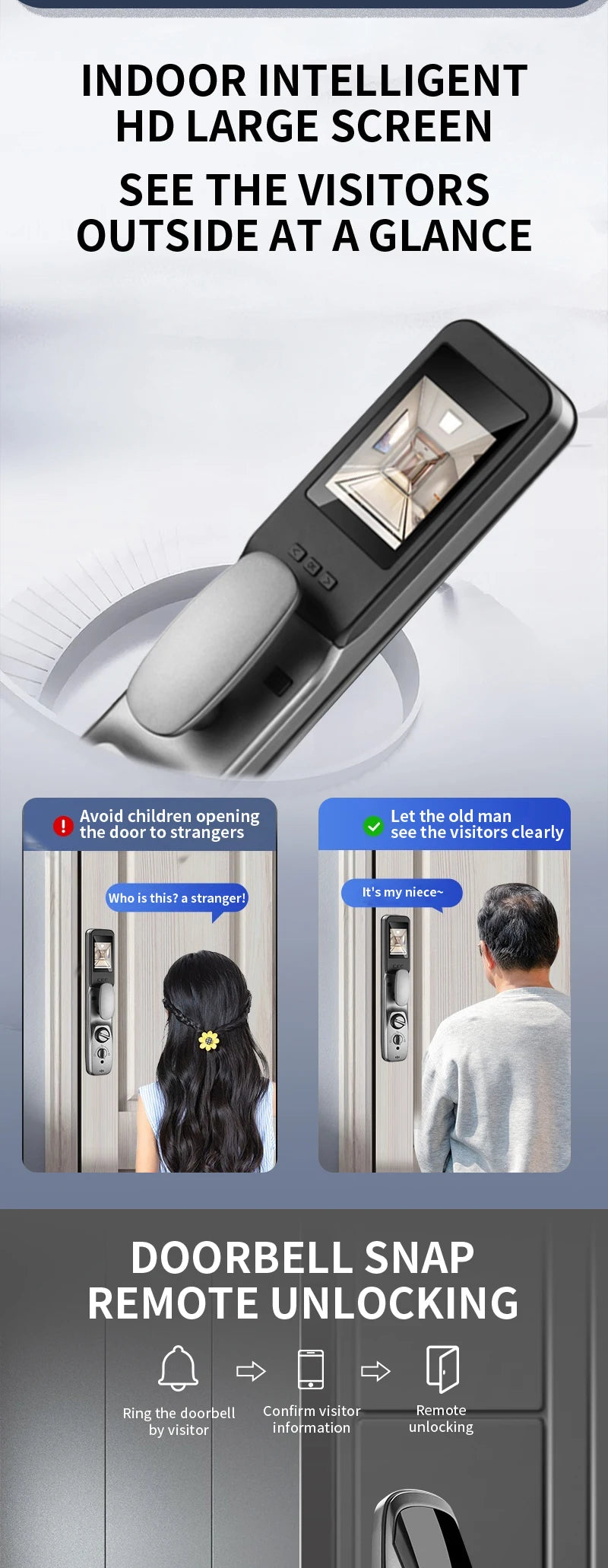 New Biometric Fingerprint Lock Security Smart Door Lock Password Electronic Locks Key IC Card Unlock APP Camera Electronic Lock