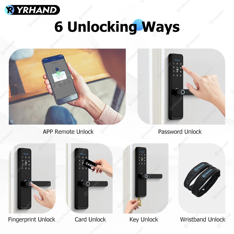 YRHAND New Ttlock Wifi Electronic Smart Door Lock With Biometric Fingerprint Work with Google home Aleax For home or Hotel