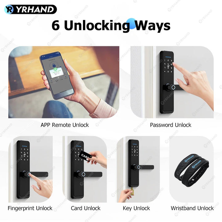 YRHAND New Ttlock Wifi Electronic Smart Door Lock With Biometric Fingerprint Work with Google home Aleax For home or Hotel