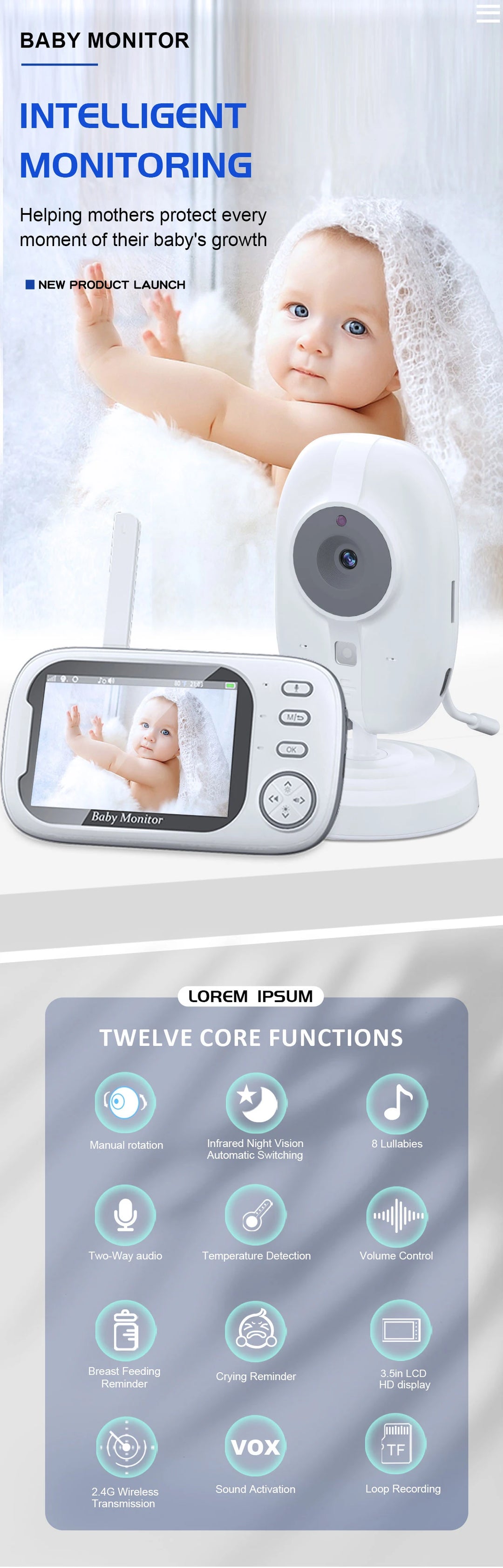 3.5" Video Baby Monitor