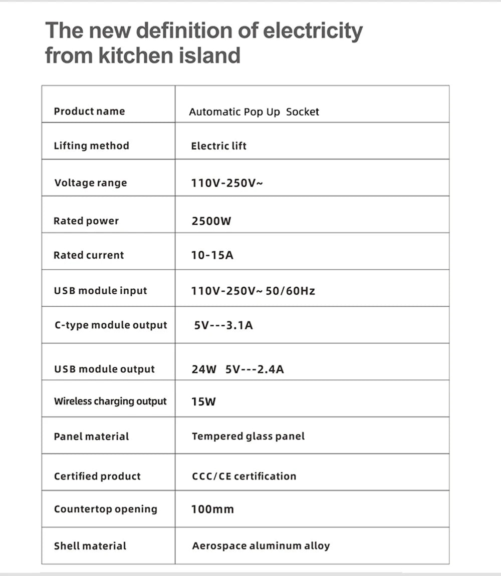 Herepow Automatic Pop Up Socket EU FR UK US Universal Standard Plug Adapter Type-c USB Bluetooth Audio Lift Smart Home Appliance