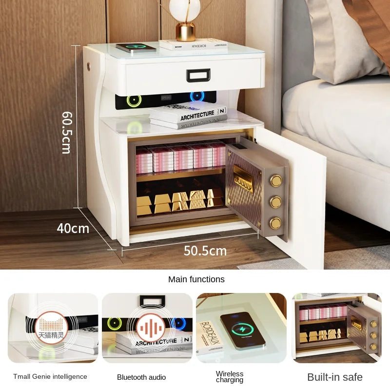 Smart Bedside Table Safe Rechargeable Multifunctional with Lock