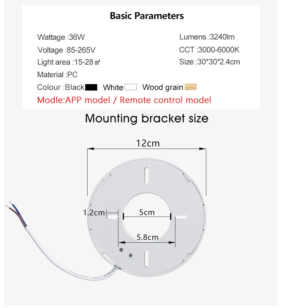 Square 0.9inch LED Ceiling Light 36w24wTuya Smart Remote/App Voice Control Alexa/Google Control Large Ceiling Lights Living Room