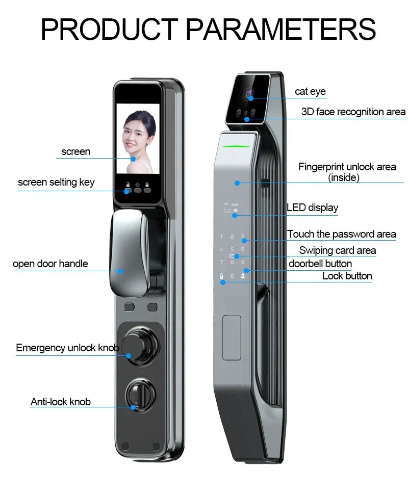 automatic fingerprint digital safe door lock for home smart 3D face recognition exterior door lock outdoor furniture