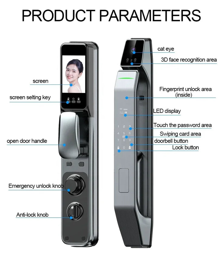 automatic fingerprint digital safe door lock for home smart 3D face recognition exterior door lock outdoor furniture