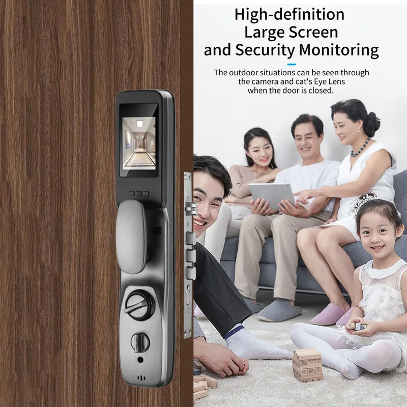 New Biometric Fingerprint Lock Security Smart Door Lock Password Electronic Locks Key IC Card Unlock APP Camera Electronic Lock