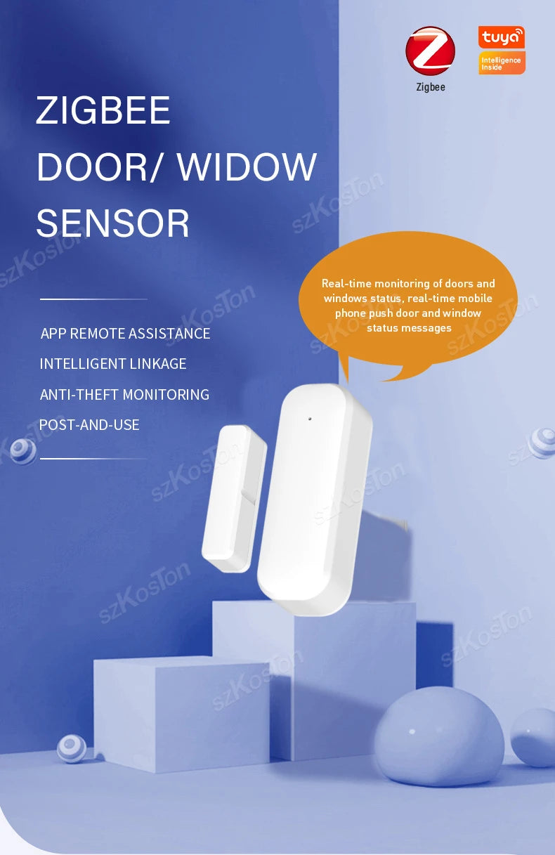 ZigBee Door Window Sensor Detector Tuya Smart Home Door Open/Closed Detector Security Protection Voice Works With Alexa Google