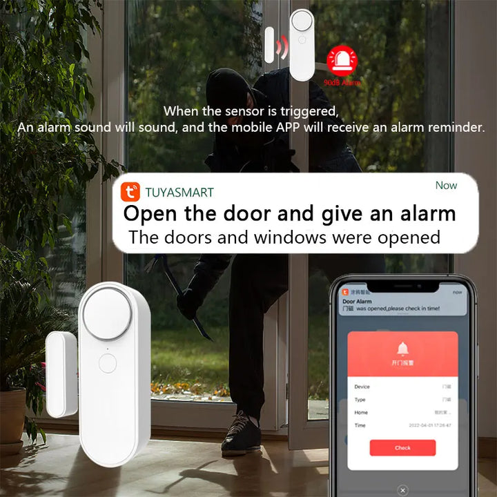 Tuya WiFi Door Sensor Smart Home Security Alarm System Independence Alert Scene 90dB Siren APP Reminder Function Easy Install