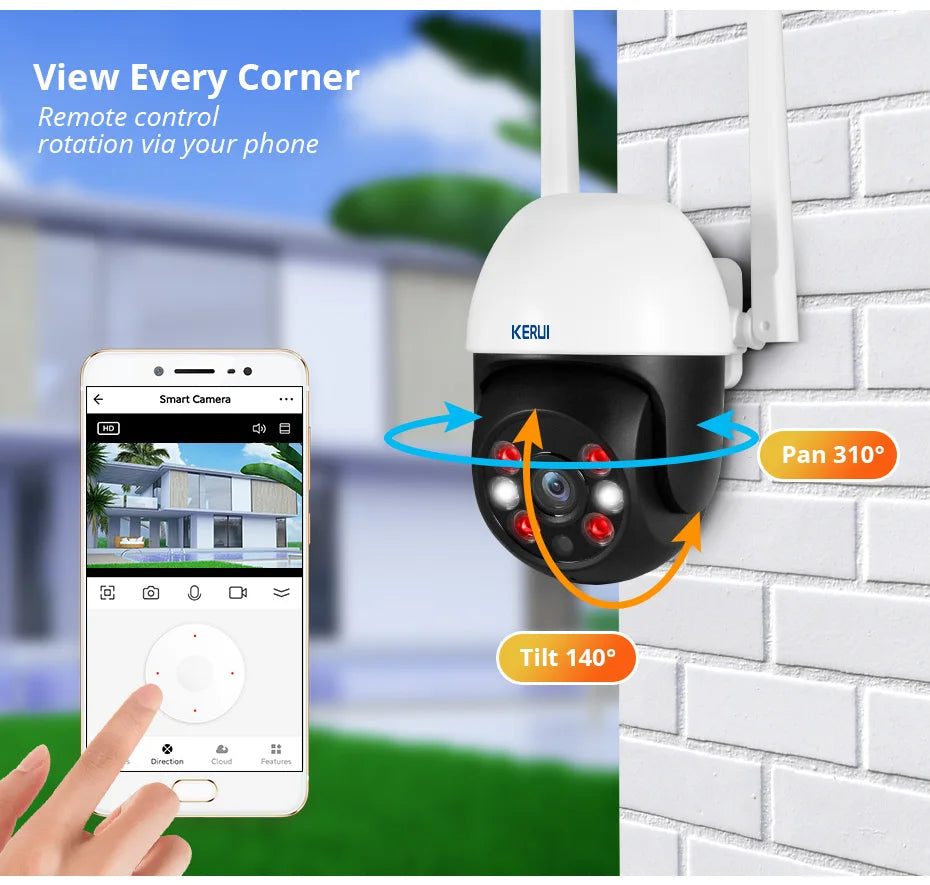 KERUI 3MP 5MP PTZ WiFi IP caméra sans fil Tuya caméra de sécurité extérieure intelligente CCTV Surveillance vidéo en espagne Local