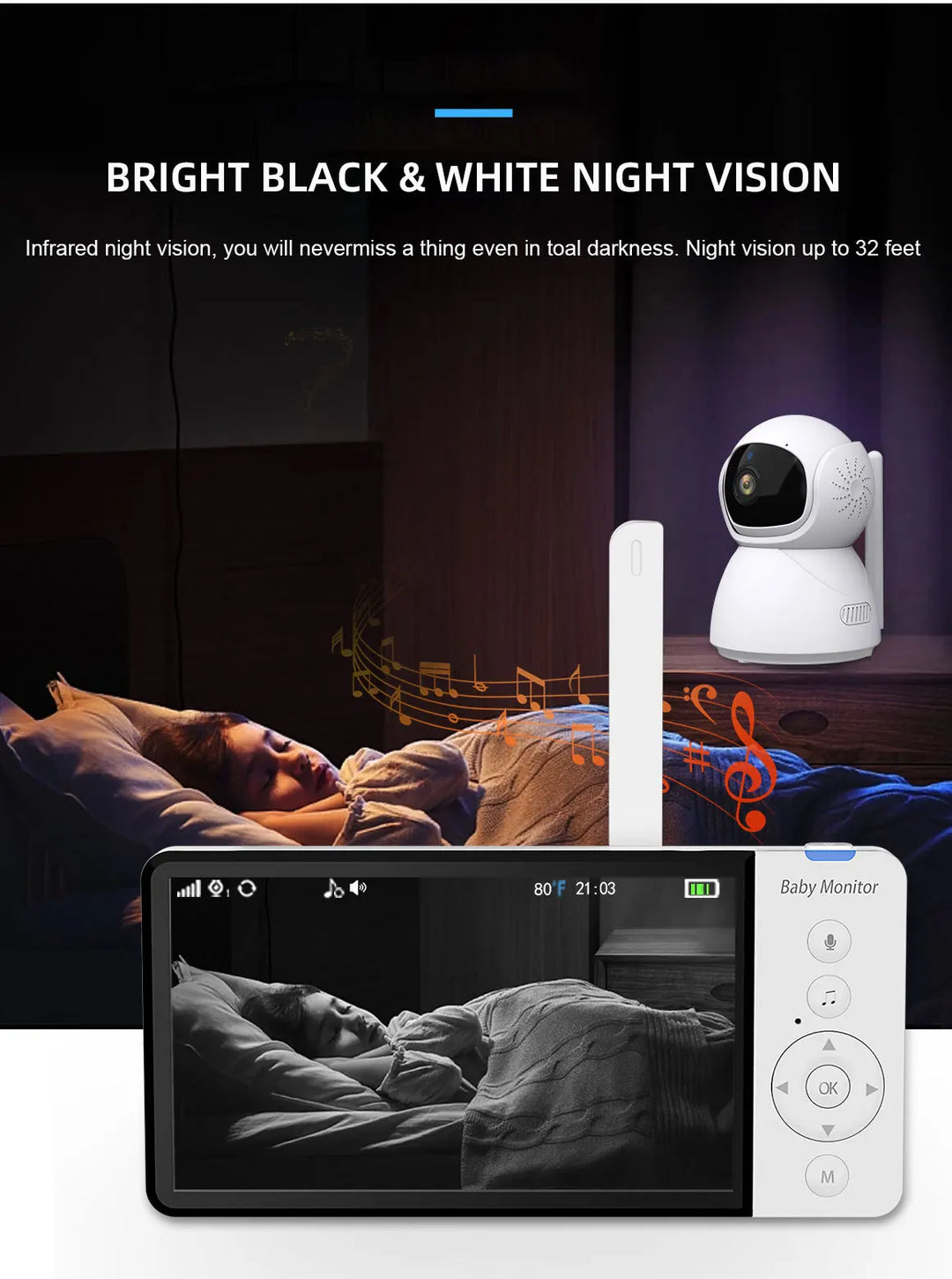 5-inch HD baby monitor with 1080P camera