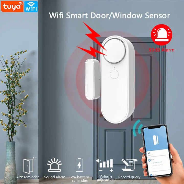 Tuya WiFi Door Sensor Smart Home Security Alarm System Independence Alert Scene 90dB Siren APP Reminder Function Easy Install