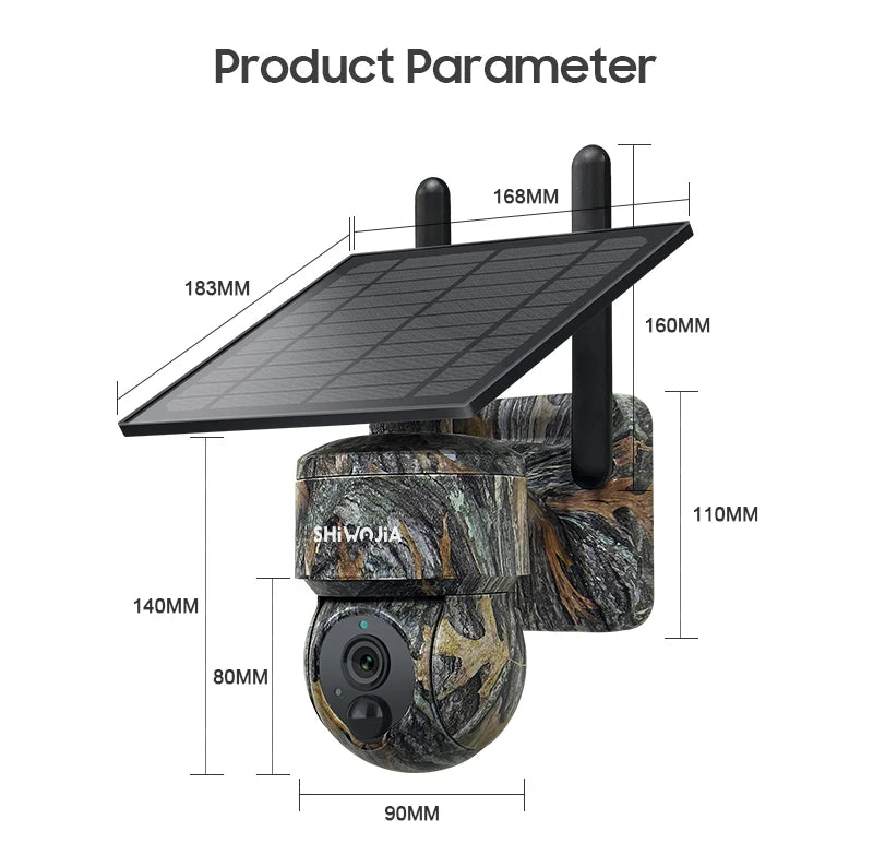 SHIWOJIA 4MP Camouflage Color Solar Camera 4G/Wifi PTZ 360° Full View Outdoor Video Surveillance Camera With Solar Panel 7800mAh