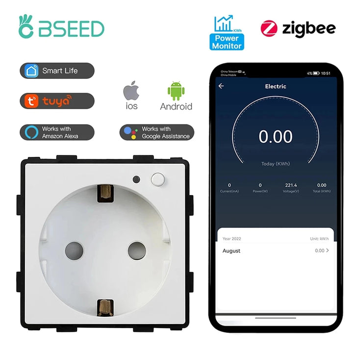 BSEED Zigbee prise intelligente surveillance de l'alimentation prise Internet prise murale électrique Tuya vie intelligente Google Alexa contrôle sans fil