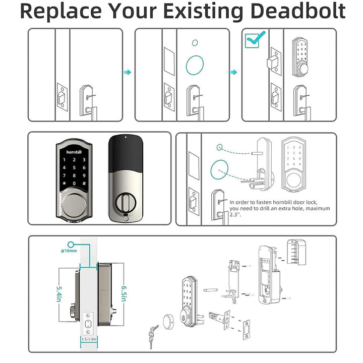 Hornbill Electronic WIFI Smart Door Lock With G2 Gateway Remote Control Keyless Entry Front Door Locks Bluetooth For Home Safe