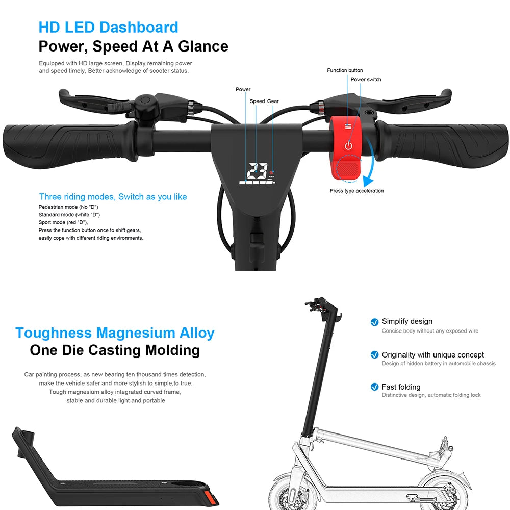 HX X9 15.6AH Electric Scooter 500W 40KM/H Foldable Electric Kick E Scooter 10 Inch Smart Escooter for Adults