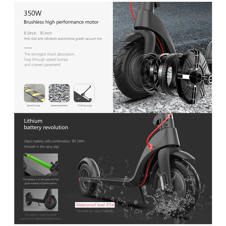 HX 5AH Electric Scooter 350W 25KM/H Foldable Electric Kick Scooter 10 Inch Smart Escooter for Adults 2024 E Scooters