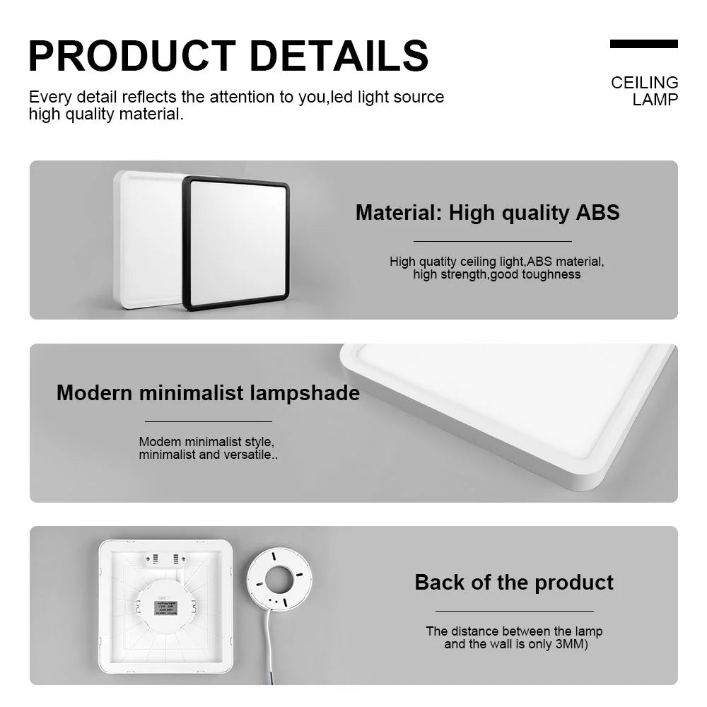 Square 0.9inch LED Ceiling Light 36w24wTuya Smart Remote/App Voice Control Alexa/Google Control Large Ceiling Lights Living Room