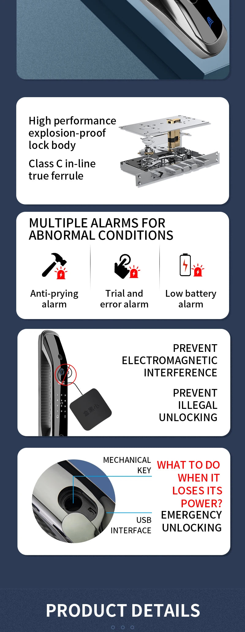 New Biometric Fingerprint Lock Security Smart Door Lock Password Electronic Locks Key IC Card Unlock APP Camera Electronic Lock